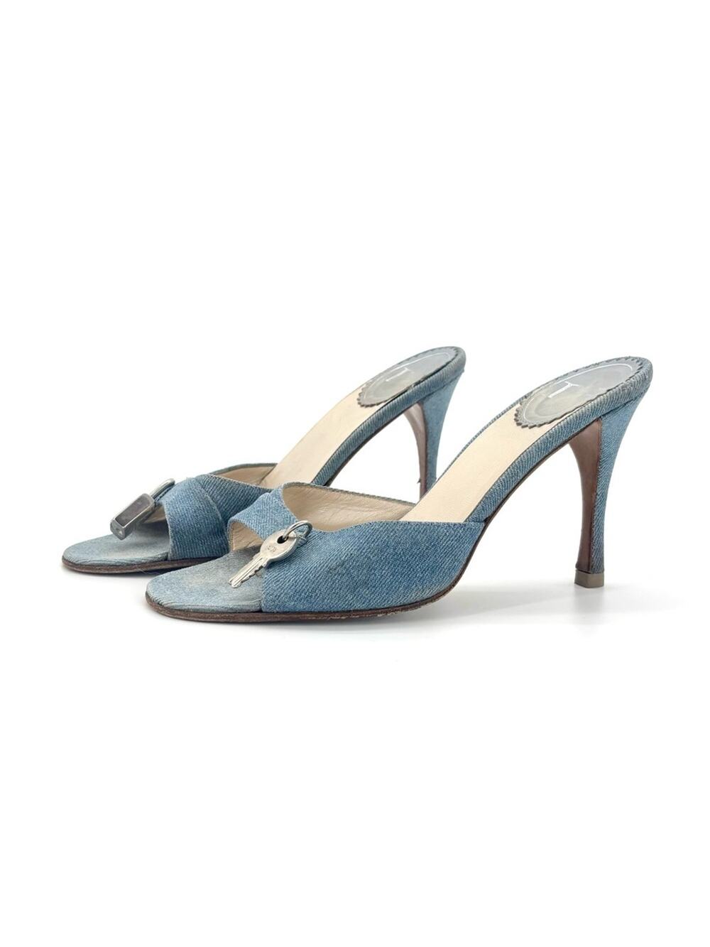 Vintage Dior John Galliano Denim Lock and Key Slip On Mules Sandals 36.5